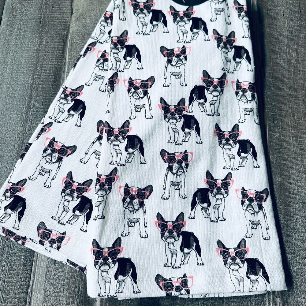 Frenchie Dog Pink Glasses Kitchen Dish Towels